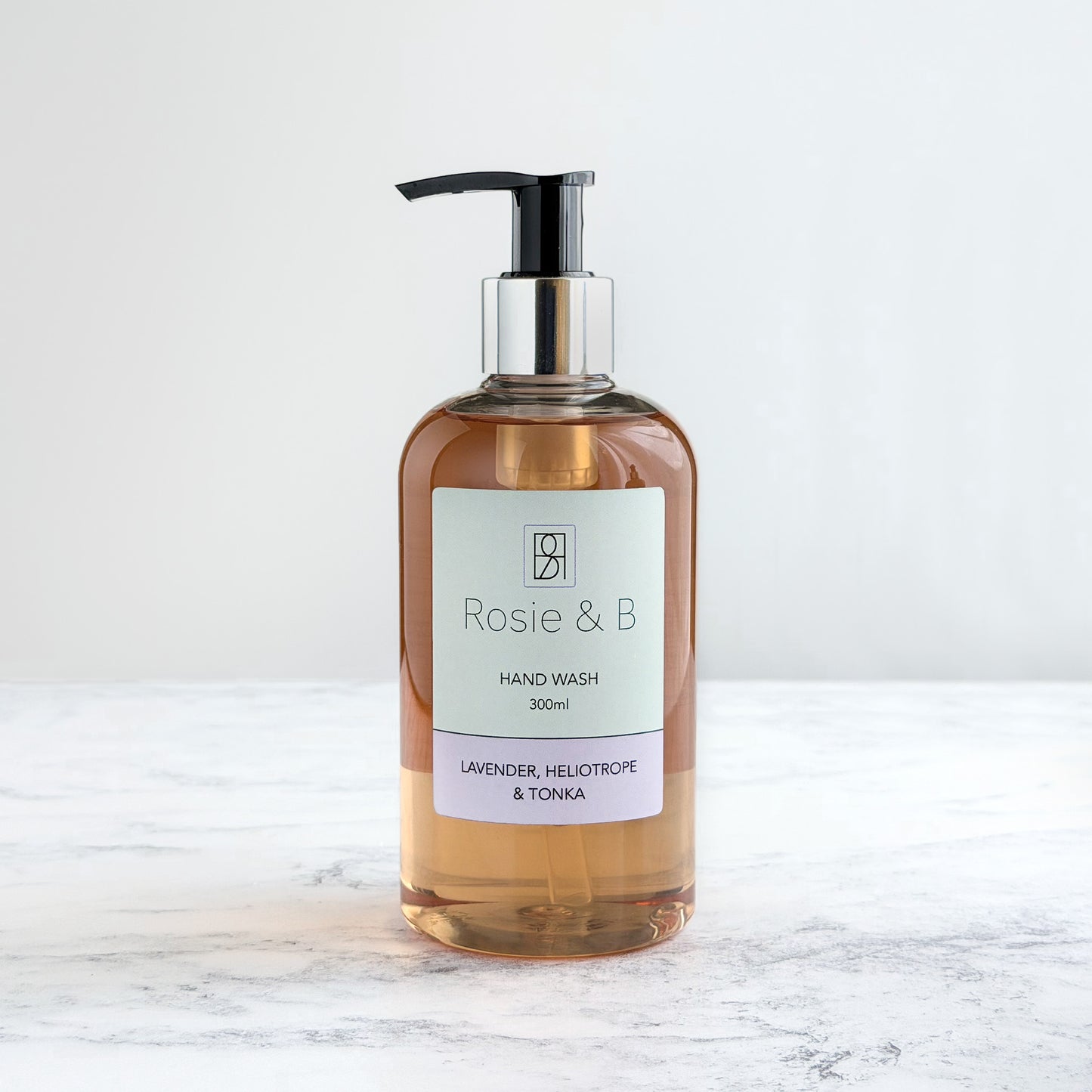 Rosie & B Lavender, Heliotrope & Tonka Hand Wash bottle front label