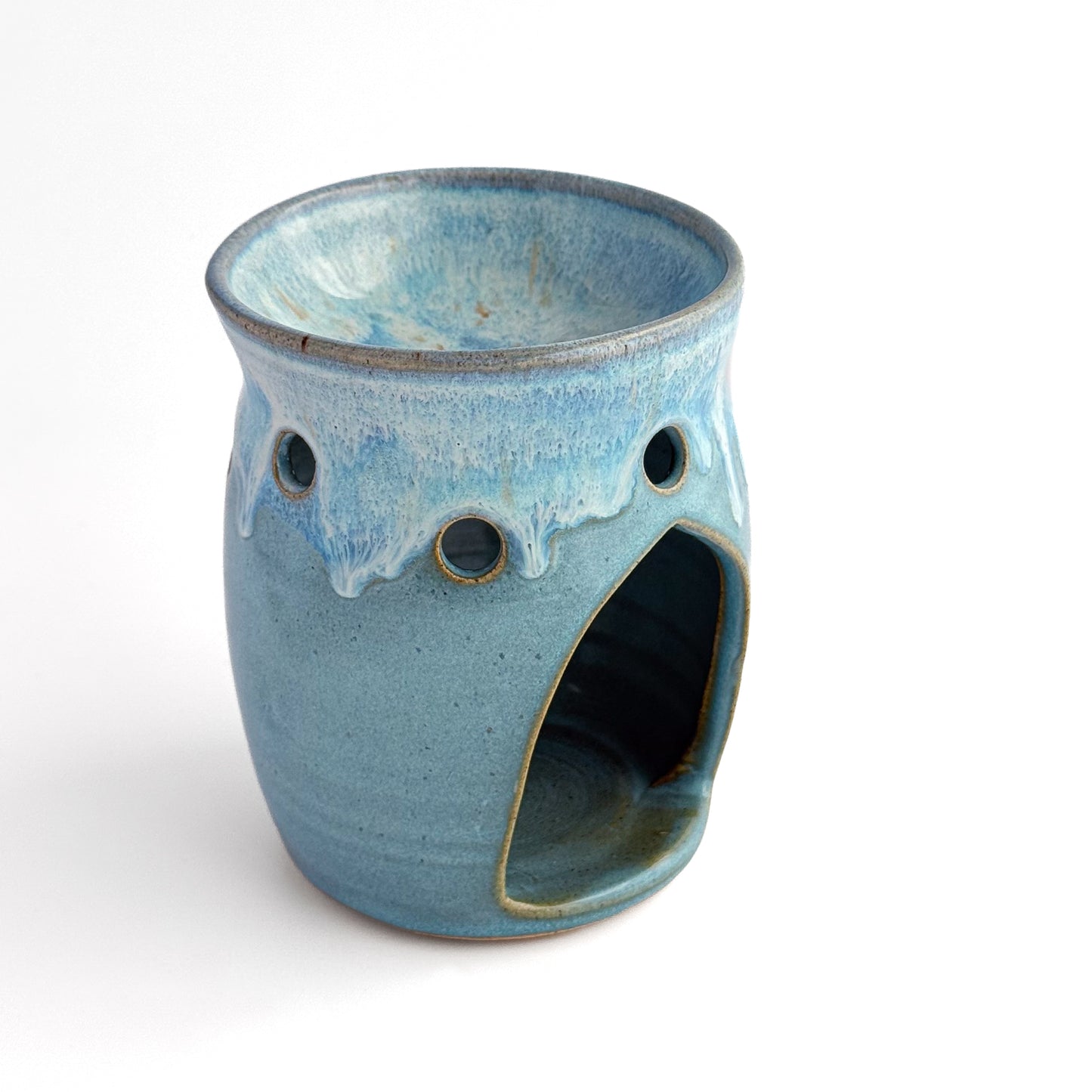 Leonore ceramic wax melt warmer in Azure Blue, side view