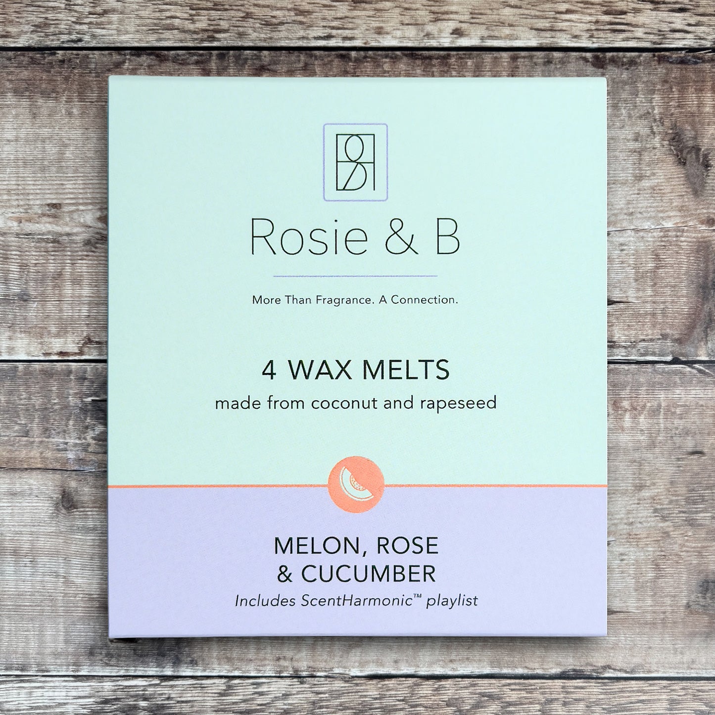 Melon, Rose & Cucumber wax melts product sleeve - front