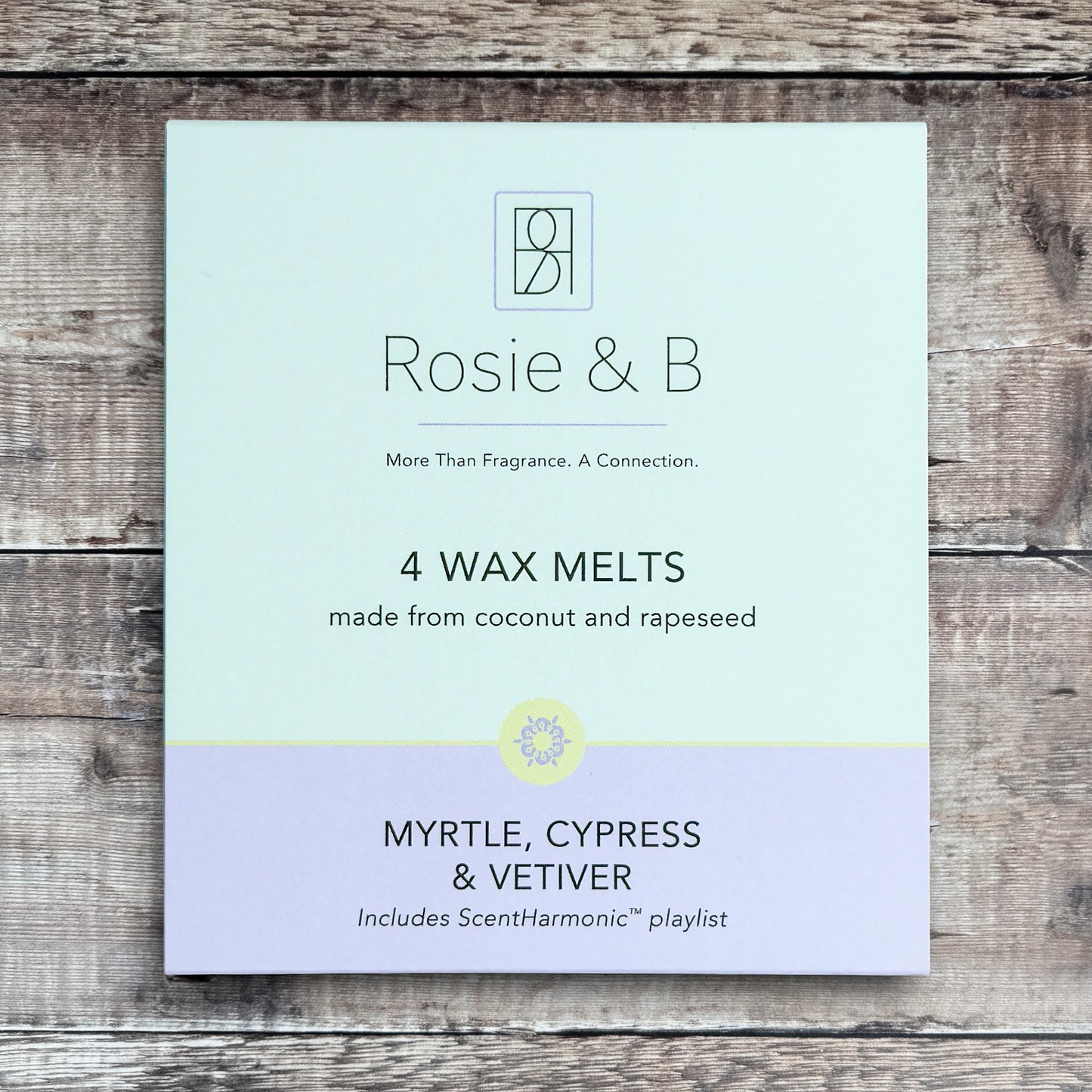 Myrtle, Cypress & Vetiver wax melts product sleeve - front