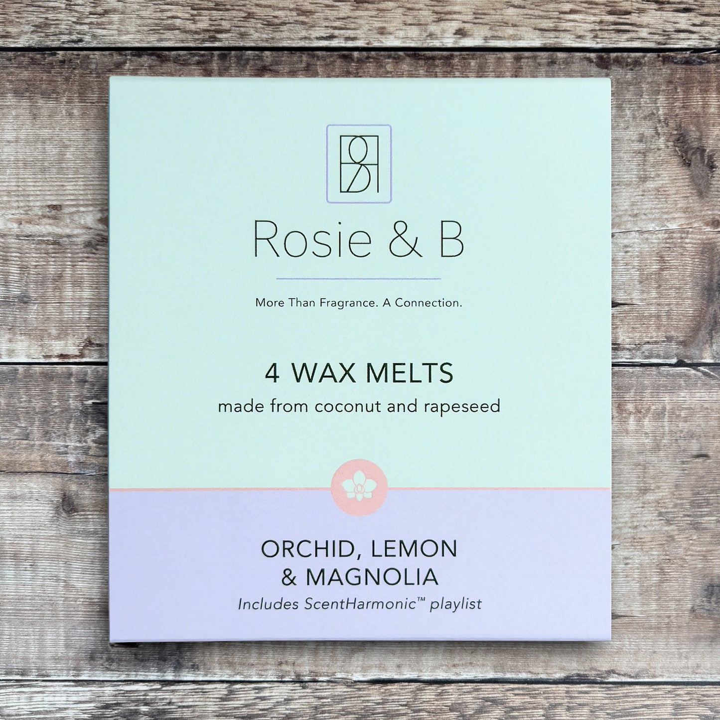 Orchid, Lemon & Magnolia wax melts product sleeve - front