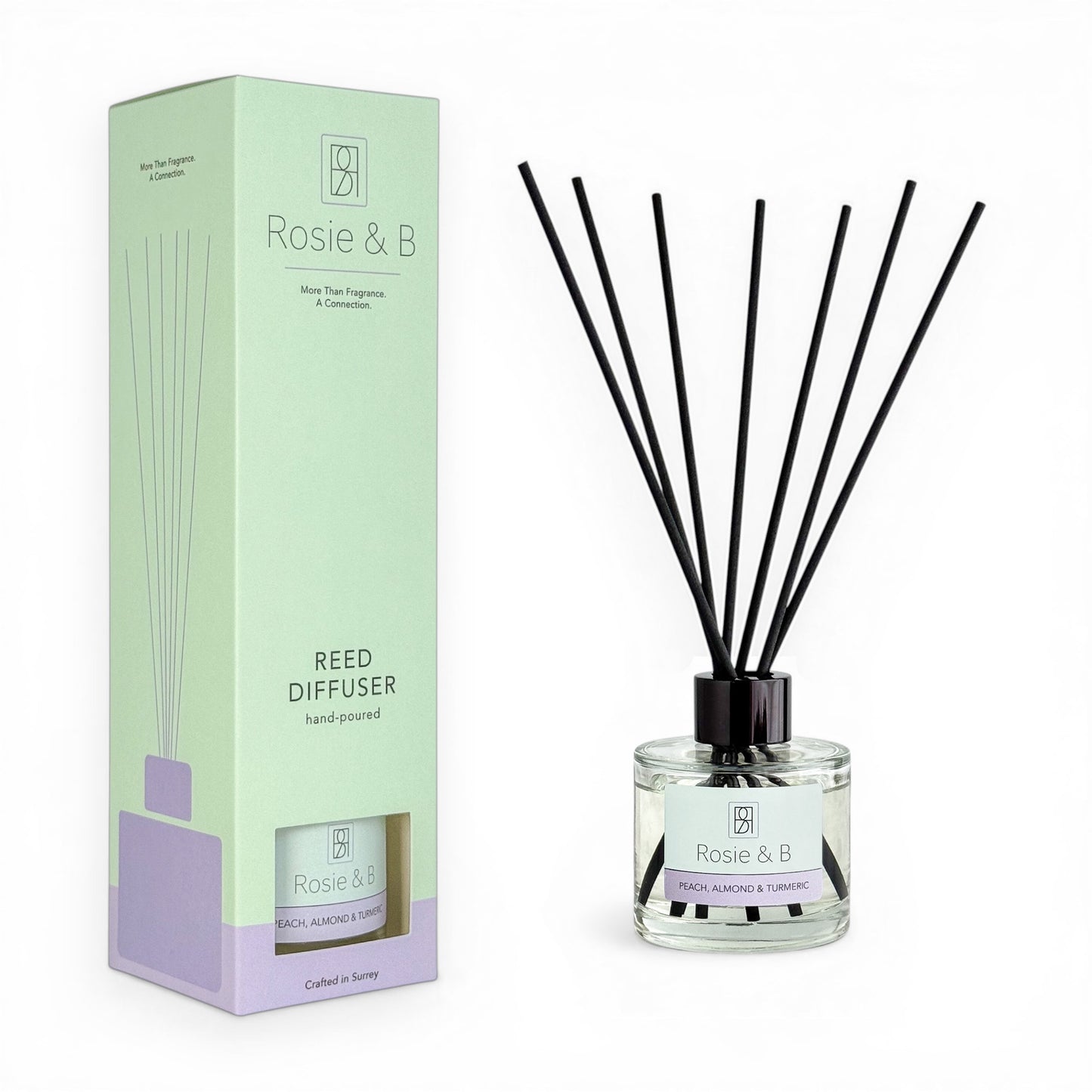 Peach, Almond & Turmeric Reed Diffuser box and bottle