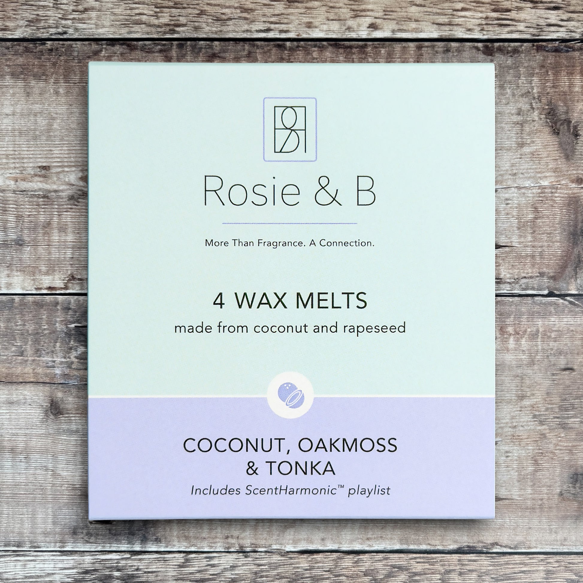 Coconut, Oakmoss & Tonka wax melts product sleeve - front