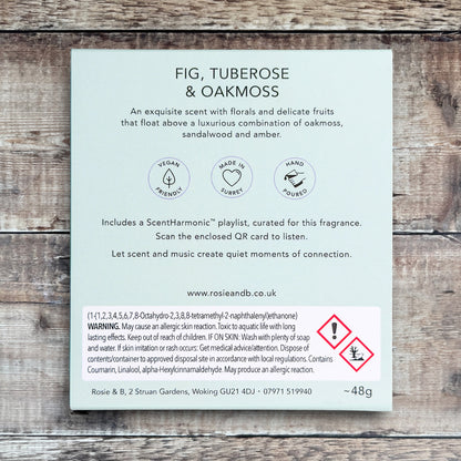 Fig, Tuberose & Oakmoss wax melts product sleeve - back