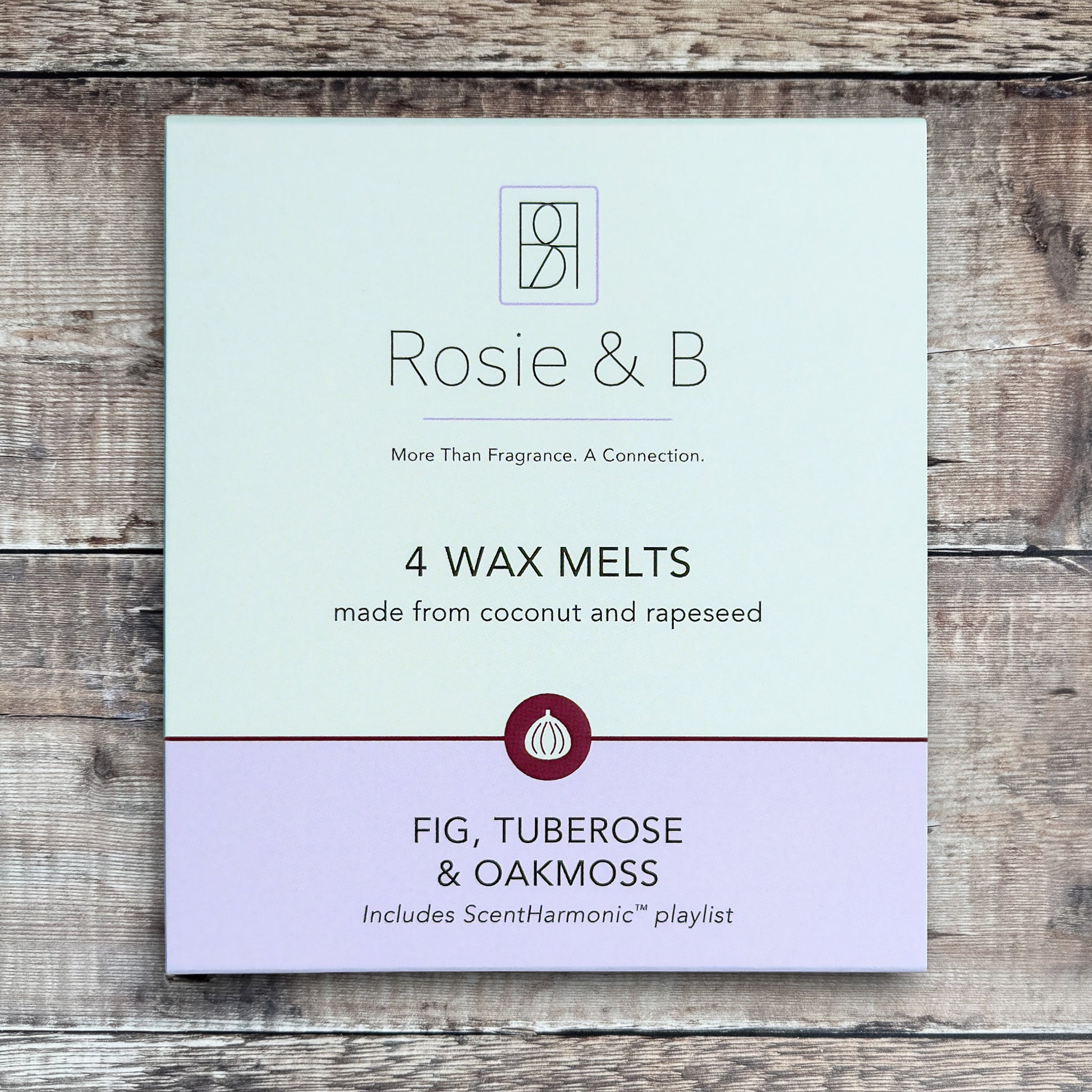 Fig, Tuberose & Oakmoss wax melts product sleeve - front