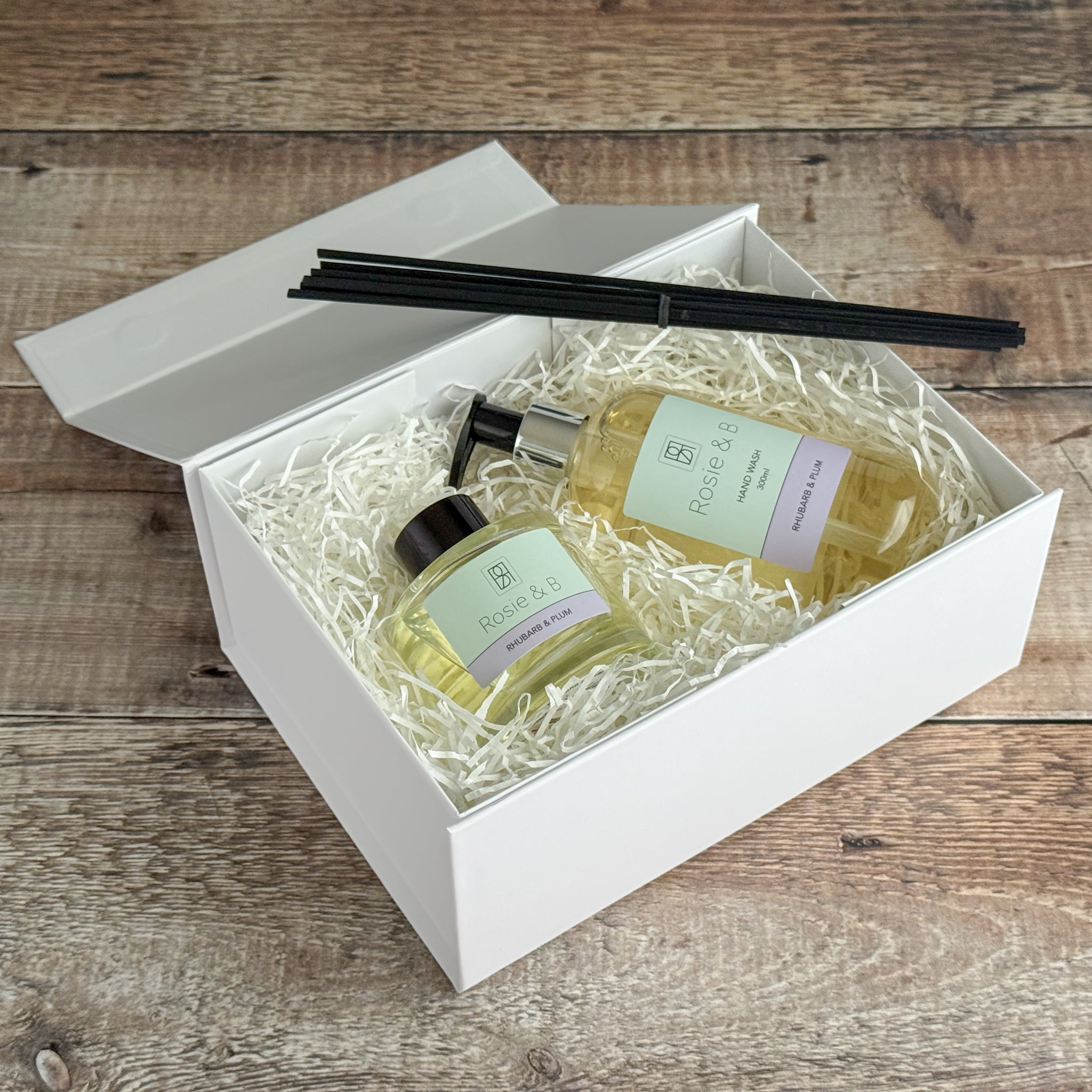 Rhubarb & Plum Gift Box — Reed Diffuser and Hand Wash – Rosie & B