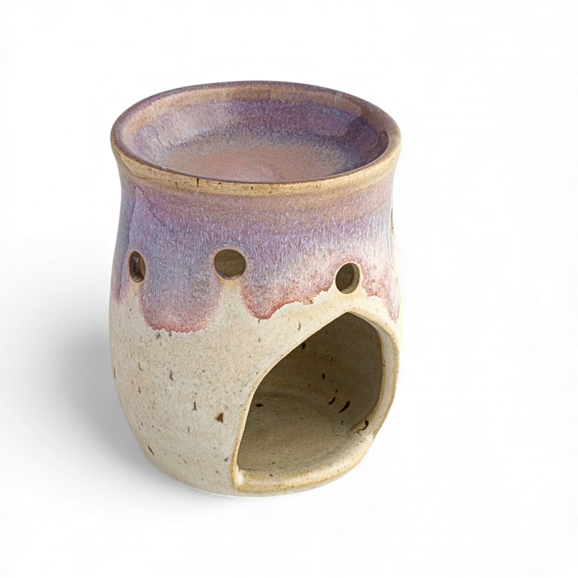 Leonore ceramic wax melt warmer in Lavender Haze & Oatmeal, side view