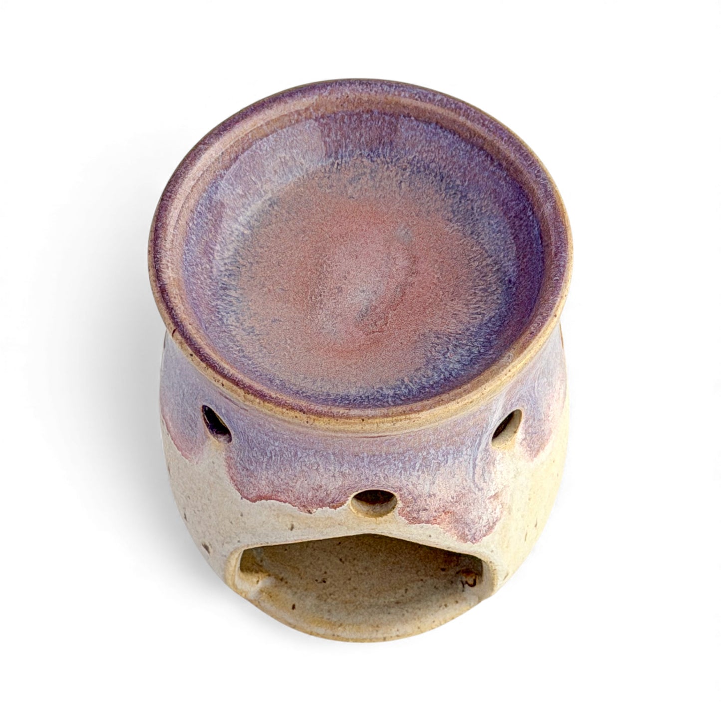 Leonore ceramic wax melt warmer in Lavender Haze & Oatmeal, top view