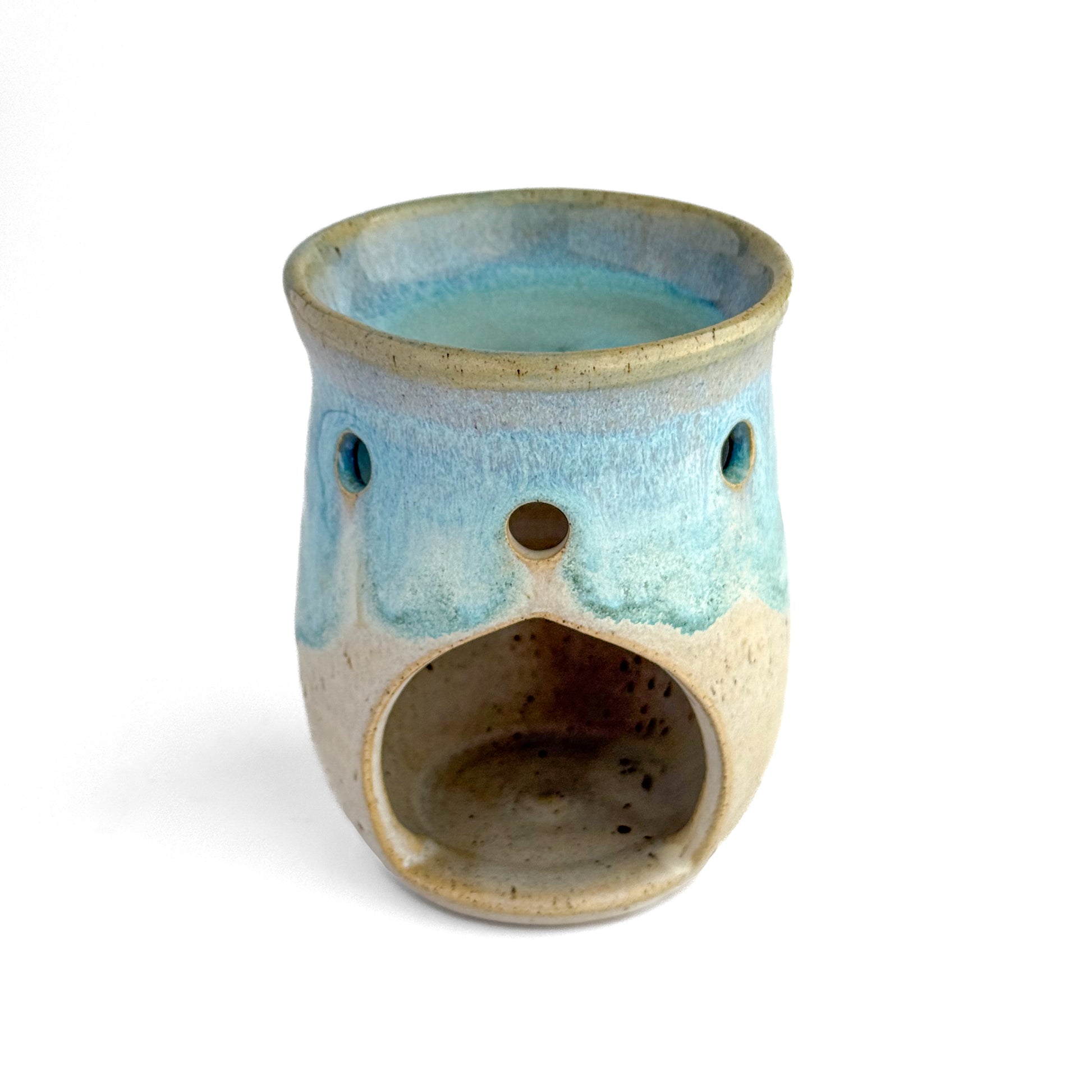 Leonore ceramic wax melt warmer in Azure Blue & Oatmeal