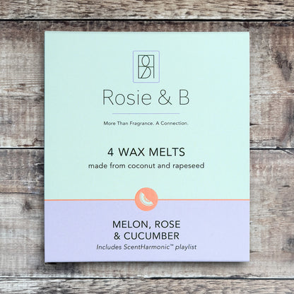 Melon, Rose & Cucumber wax melts product sleeve - front