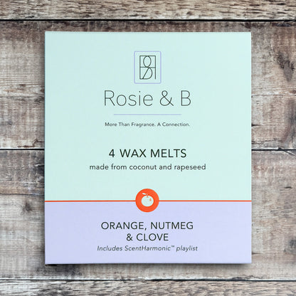 Orange, Nutmeg & Clove wax melts product sleeve - front