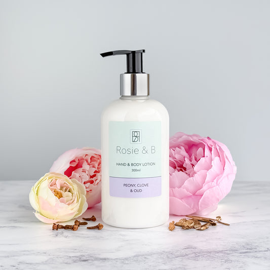 Peony, Clove & Oud Hand & Body Lotion bottle