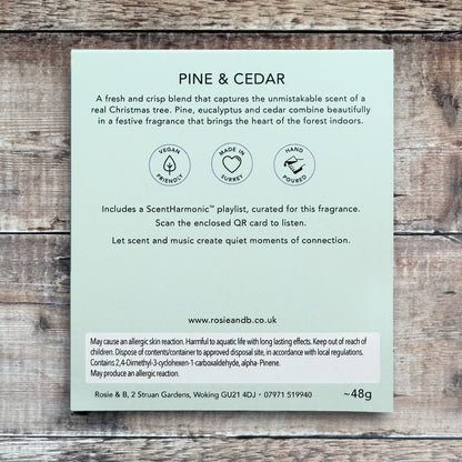 Pine & Cedar wax melts product sleeve - back