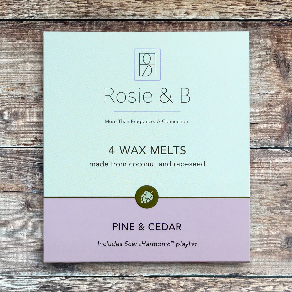 Pine & Cedar wax melts product sleeve - front