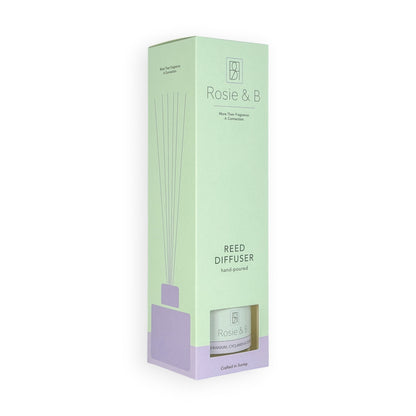 Rosie & B reed diffuser packaging on a white background