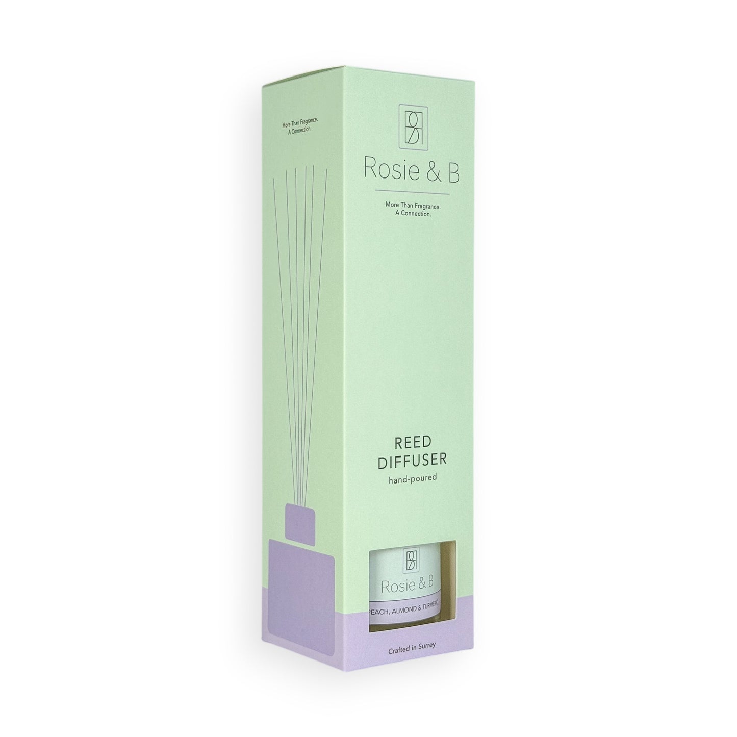 Rosie & B reed diffuser gift box on a white background