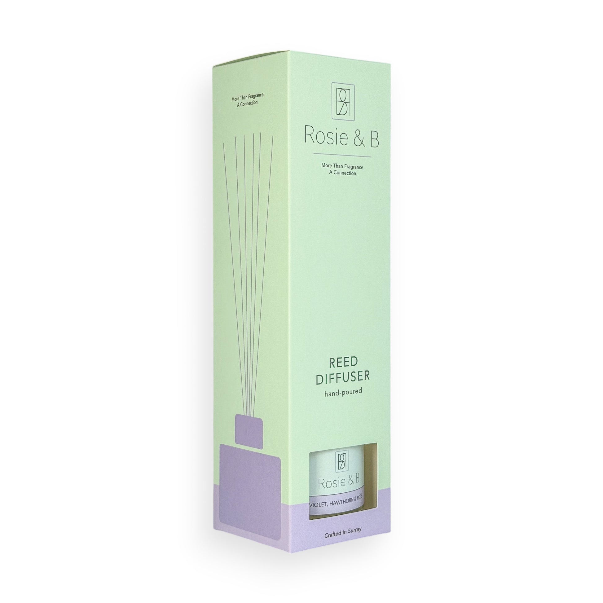 Rosie & B reed diffuser presentation box on a white background