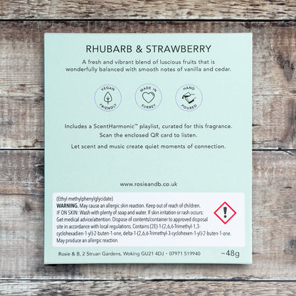 Rhubarb & Strawberry wax melts product sleeve - back